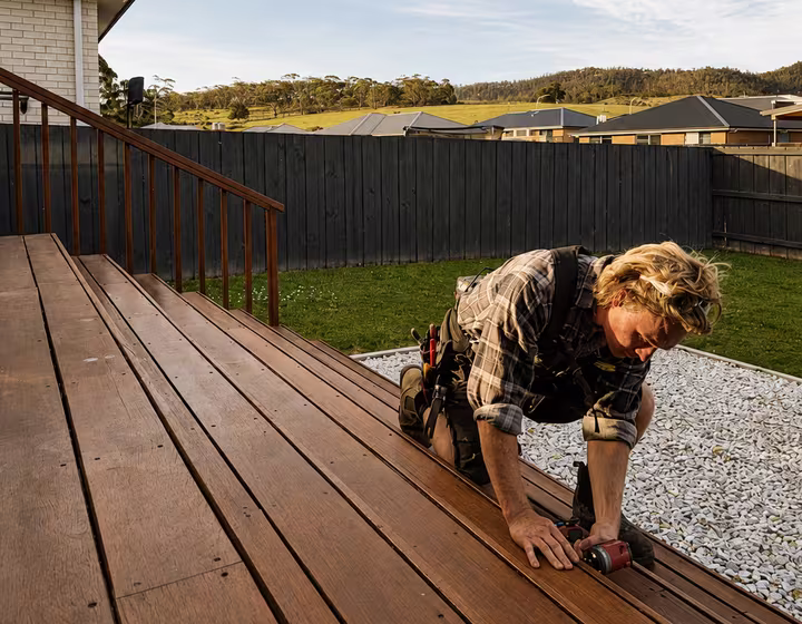 Ryan Martin on a deck building site in Hobart